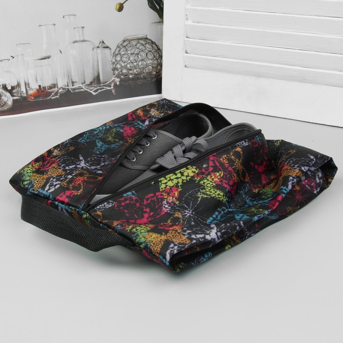 Сумка для обуви "Бабочки", 1 отдел на молнии, цвет чёрный/цветной
