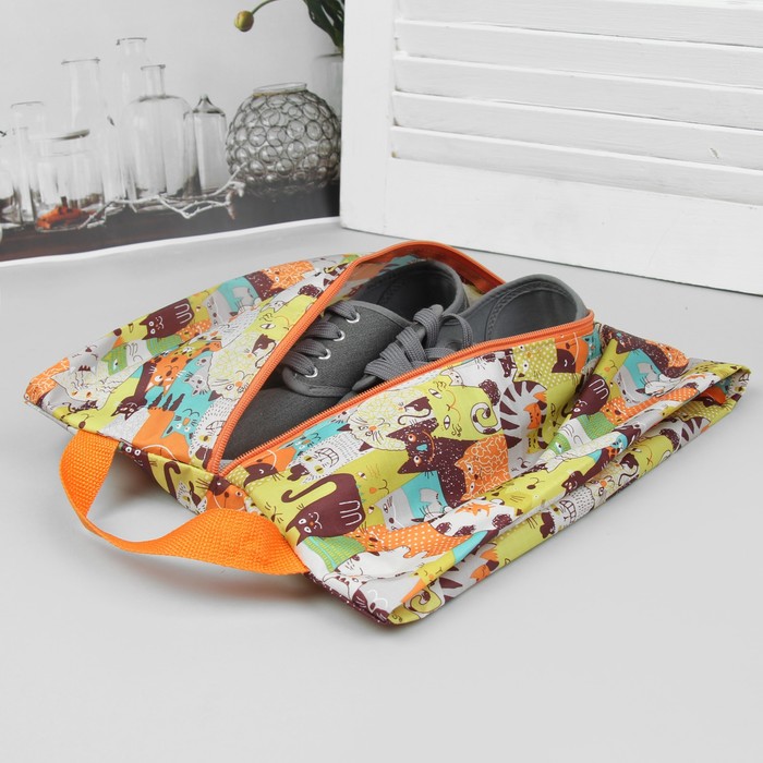 Сумка для обуви "Кошки", 1 отдел на молнии, принт цветной