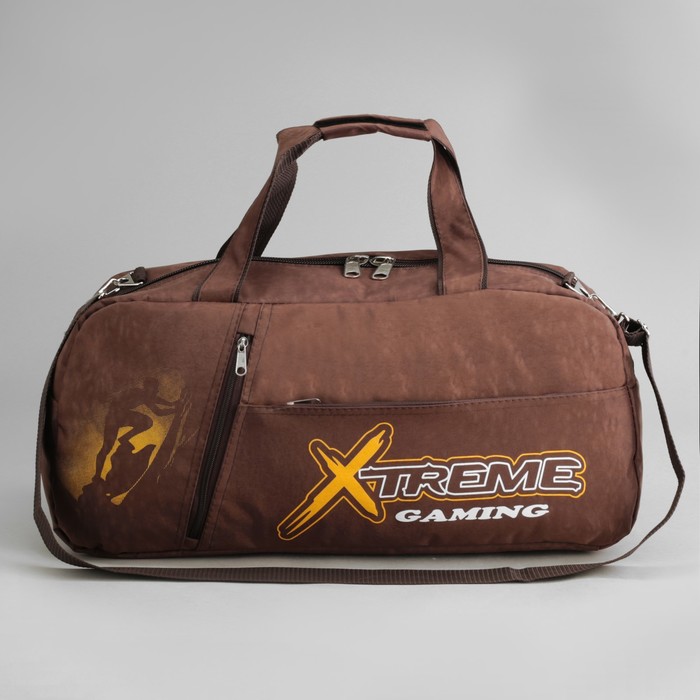 Сумка спортивная, отдел на молнии, 2 наружных кармана, длинный ремень, цвет коричневый