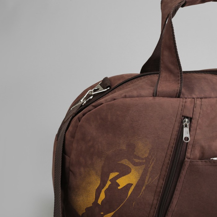 Сумка спортивная, отдел на молнии, 2 наружных кармана, длинный ремень, цвет коричневый