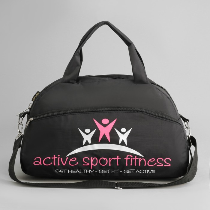 Сумка спортивная, отдел на молнии, наружный карман, цвет чёрный/розовый