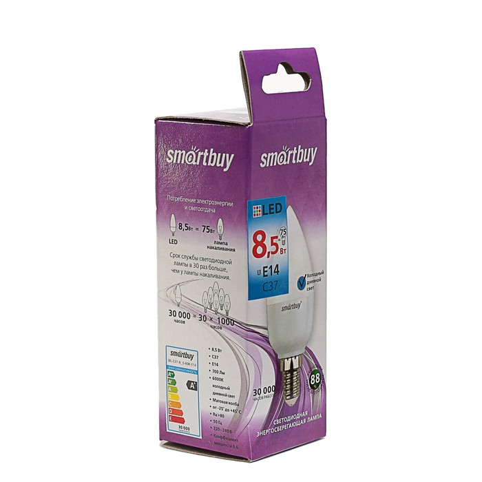 Лампа cветодиодная Smartbuy, C37, E14, 8,5 Вт, 6000 К