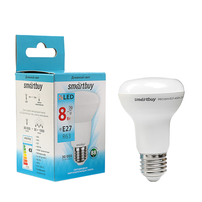 Лампа светодиодная Smartbuy, R63, Е27, 8 Вт, 4000 К