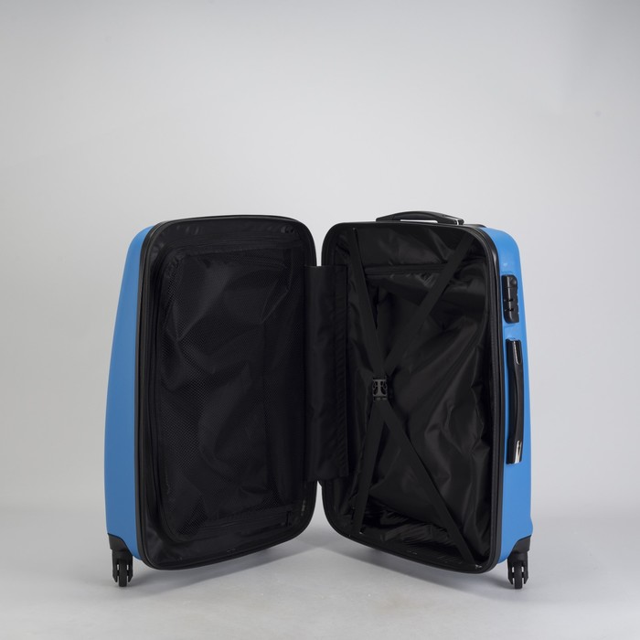 Чемодан средний 24", отдел на молнии, кодовый замок, 4 колеса, цвет голубой