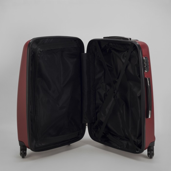 Чемодан средний 24", отдел на молнии, кодовый замок, 4 колеса, цвет металл/бордовый