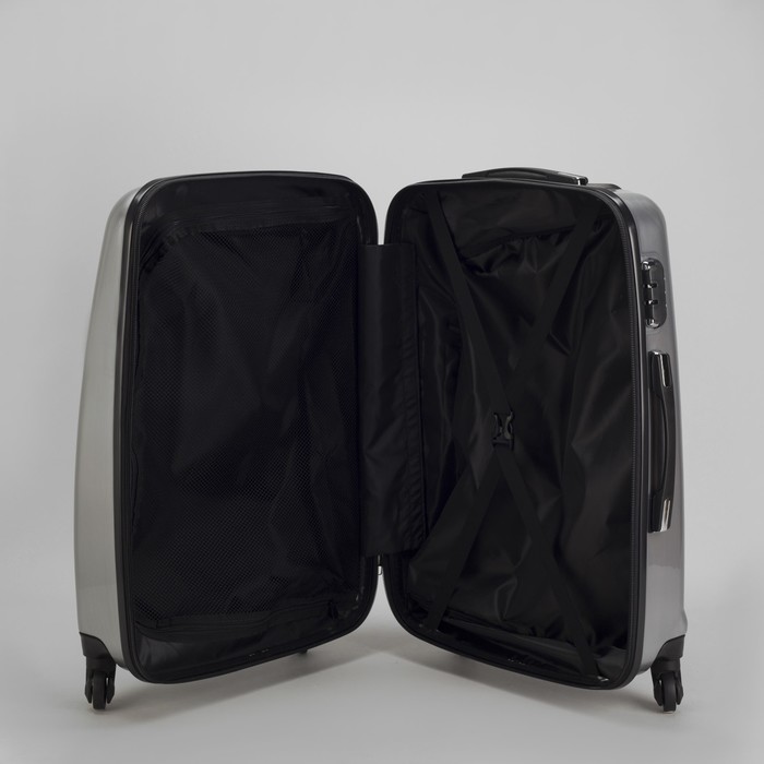 Чемодан средний 24", отдел на молнии, кодовый замок, 4 колеса, цвет серебристый