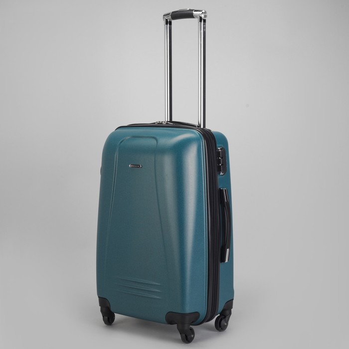 Чемодан малый 22", отдел на молнии, кодовый замок, 4 колеса, цвет металл/зелёный