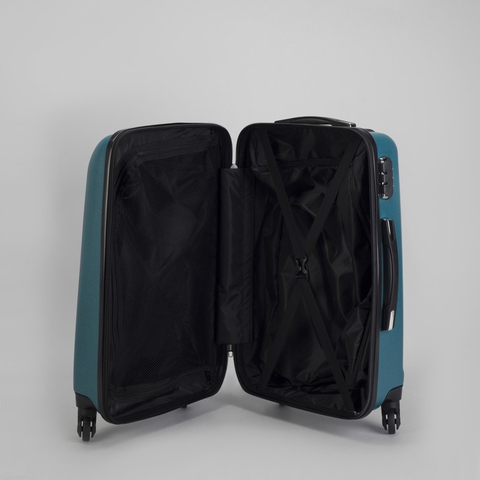 Чемодан малый 22", отдел на молнии, кодовый замок, 4 колеса, цвет металл/зелёный