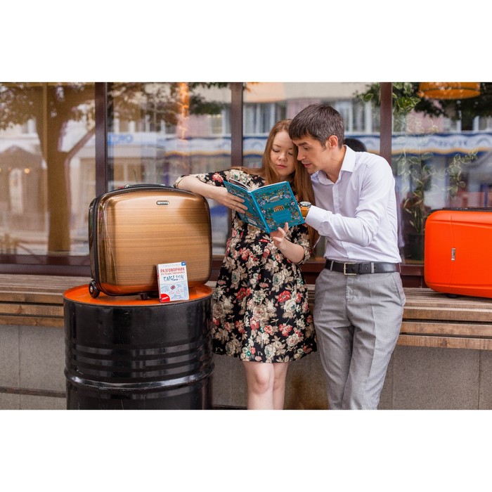 Чемодан мини 15", отдел на молнии, кодовый замок, 2 колеса, цвет янтарный