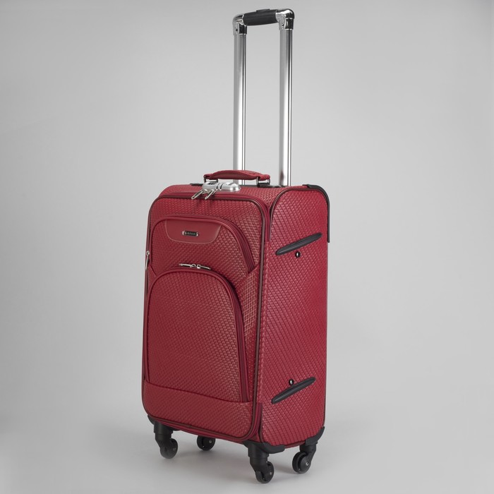 Чемодан малый 22", отдел на молнии, кодовый замок, 4 колеса, плетёнка, цвет красный