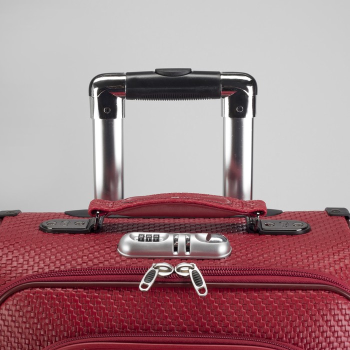 Чемодан малый 22", отдел на молнии, кодовый замок, 4 колеса, плетёнка, цвет красный