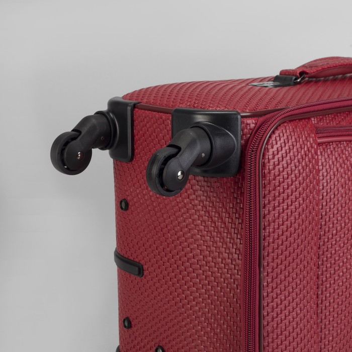 Чемодан малый 22", отдел на молнии, кодовый замок, 4 колеса, плетёнка, цвет красный