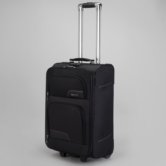 Чемодан малый 22", отдел на молнии, с расширением, 2 наружных кармана, кодовый замок, 2 колеса, цвет чёрный