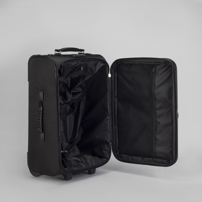 Чемодан малый 22", отдел на молнии, с расширением, 2 наружных кармана, кодовый замок, 2 колеса, цвет чёрный