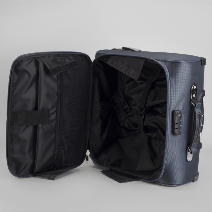 Чемодан мини 16", отдел на молнии, наружный карман, кодовый замок, 2 колеса, цвет серый