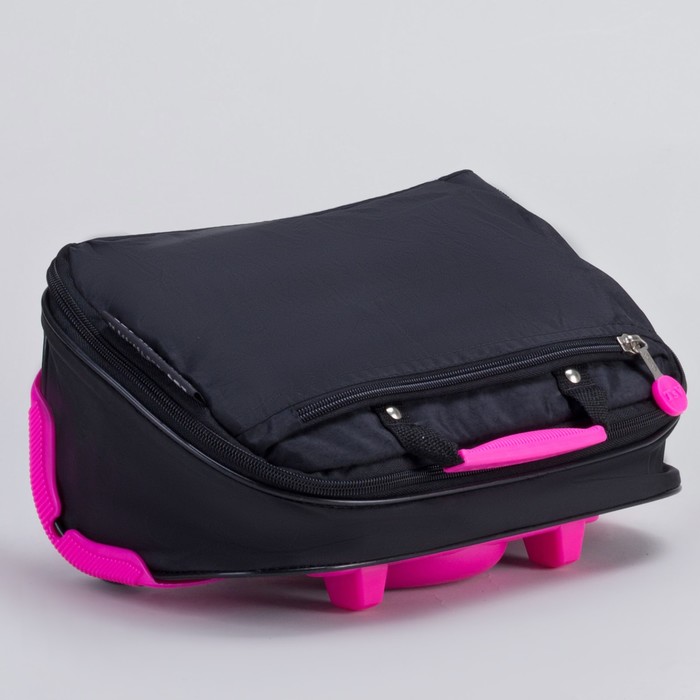 Сумка складная на колёсах, 1 отдел на молнии, 2 наружных кармана, с расширением, цвет чёрный/розовый