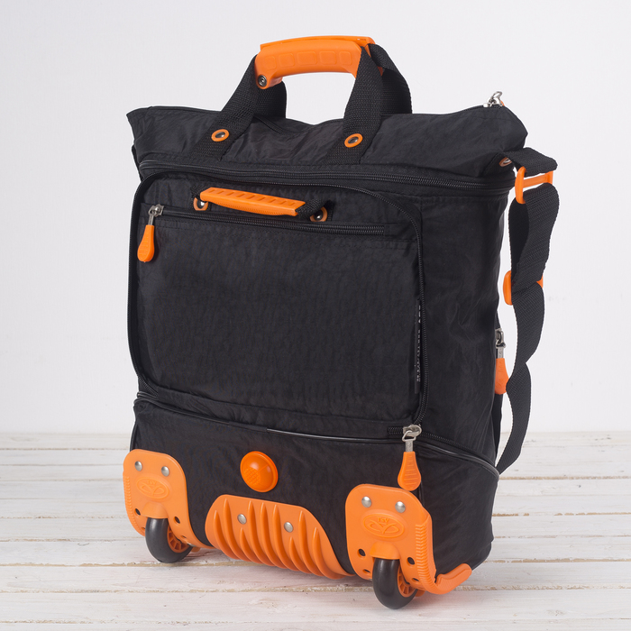 Сумка складная на колесах, 1 отдел на молнии, 2 наружных кармана, с расширением, цвет чёрный/лимонный