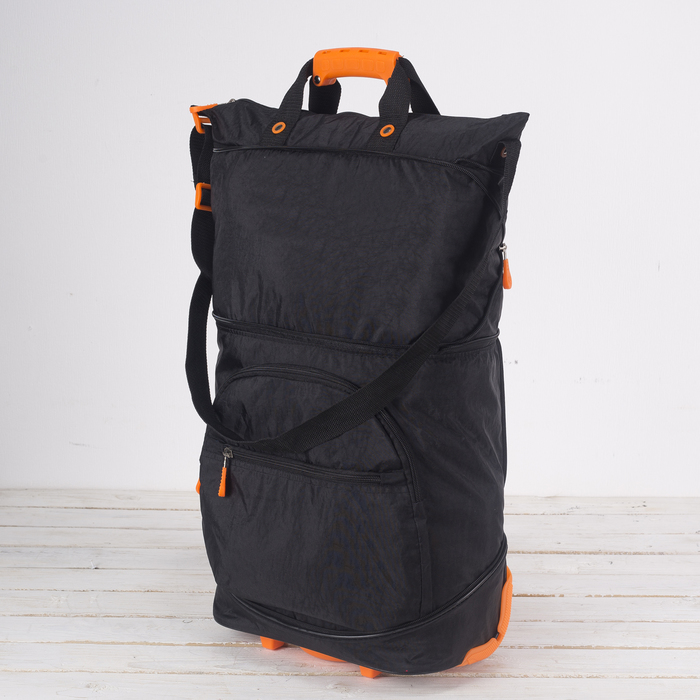 Сумка складная на колесах, 1 отдел на молнии, 2 наружных кармана, с расширением, цвет чёрный/лимонный