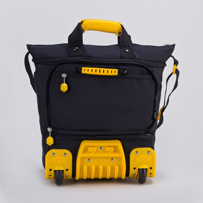 Сумка складная на колесах, 1 отдел на молнии, 2 наружных кармана, с расширением, цвет чёрный/жёлтый