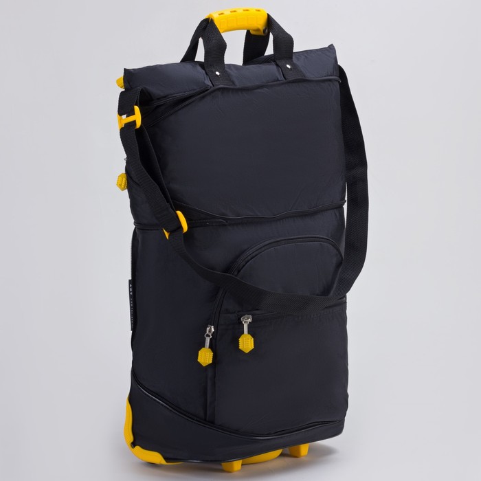 Сумка складная на колесах, 1 отдел на молнии, 2 наружных кармана, с расширением, цвет чёрный/жёлтый