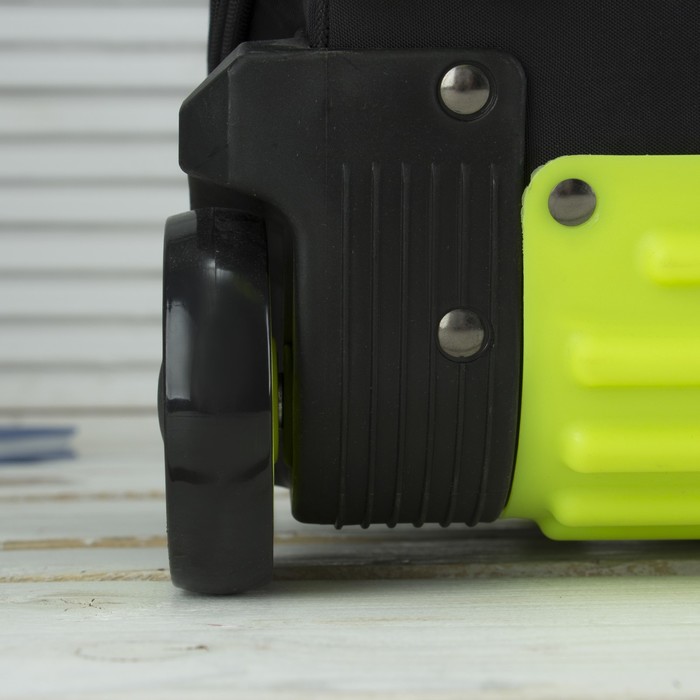 Сумка складная на колесах, 1 отдел на молнии, 2 наружных кармана, с расширением, цвет чёрный/лимонный