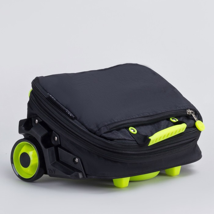 Сумка складная на колесах, 1 отдел на молнии, 2 наружных кармана, с расширением, цвет чёрный/лимонный