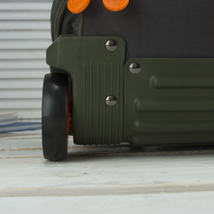 Сумка складная на колесах, 1 отдел на молнии, 2 наружных кармана, с расширением, цвет хаки/апельсиновый