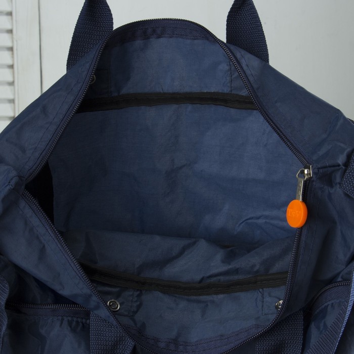 Сумка складная на колесах, 1 отдел на молнии, 2 наружных кармана, с расширением, цвет синий/апельсиновый