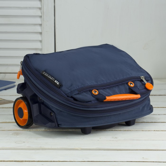 Сумка складная на колесах, 1 отдел на молнии, 2 наружных кармана, с расширением, цвет синий/апельсиновый