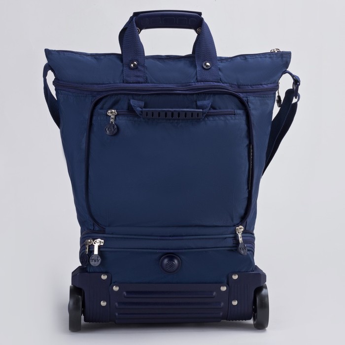 Сумка складная на колесах, 1 отдел на молнии, 2 наружных кармана, с расширением, цвет синий