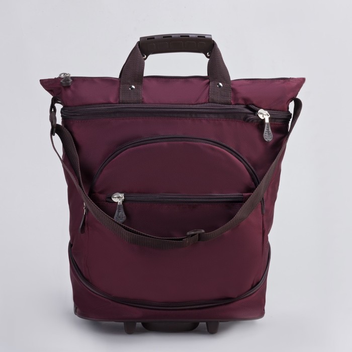 Сумка складная на колесах, 1 отдел на молнии, наружный карман, с расширением, цвет бордовый/коричневый