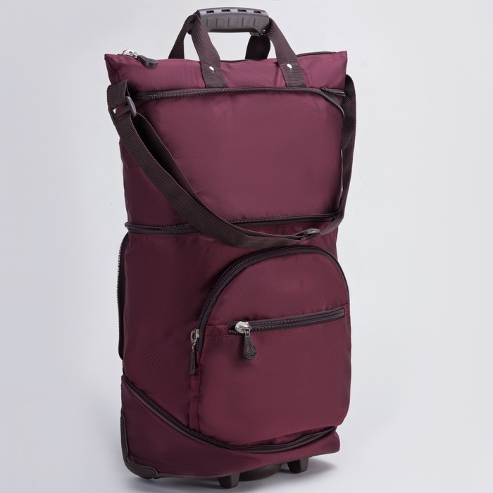 Сумка складная на колесах, 1 отдел на молнии, наружный карман, с расширением, цвет бордовый/коричневый