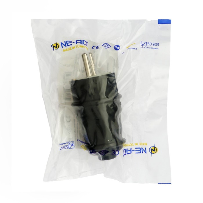 Вилка штепсельная NE-AD, каучук, 16 А, 220-240 В, с з/к, черная