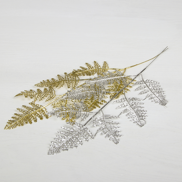 Декор блеск "Веточка папоротника" 10*27 см, микс (золото, серебро)