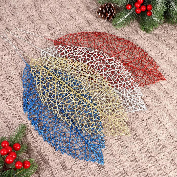 Декор блеск "Берёзовый лист" 14*28 см, микс (золото, серебро)