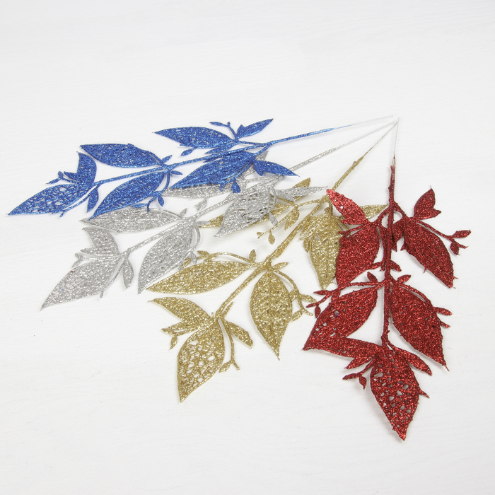 Декор блеск "Двулистная веточка" 12*25 см, микс