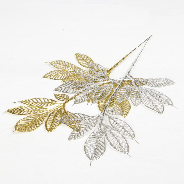Декор блеск "Веточка лиственного дерева" 16*22 см, микс (золото, серебро)