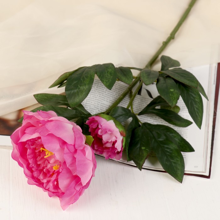 Цветы искусственные "Пион с ростком" 12*59 см, бело-сиреневый