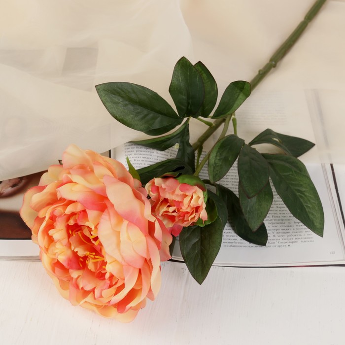 Цветы искусственные "Пион с ростком" 12*59 см, персиковый