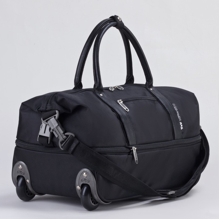 Сумка дорожная на колёсах, 1 отдел на молнии, наружный карман, с расширением, цвет чёрный/металл