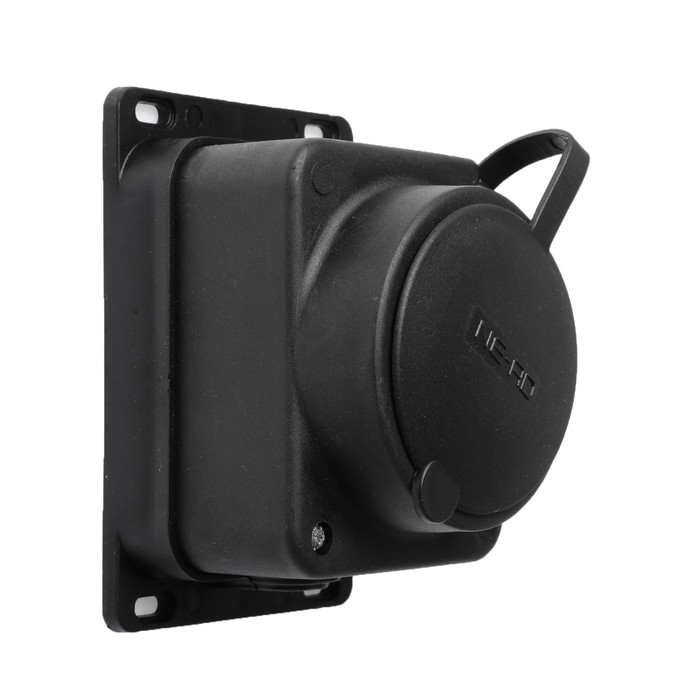 Колодка штепсельная NE-AD, каучук, 1 розетка, 16 А, с крышкой, с з/к, IP44, черная