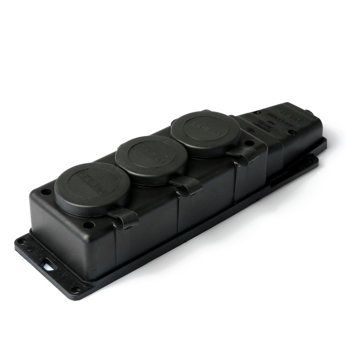 Колодка штепсельная NE-AD, каучук, 3 розетки, 16 А, с крышками, с з/к, IP44, черная