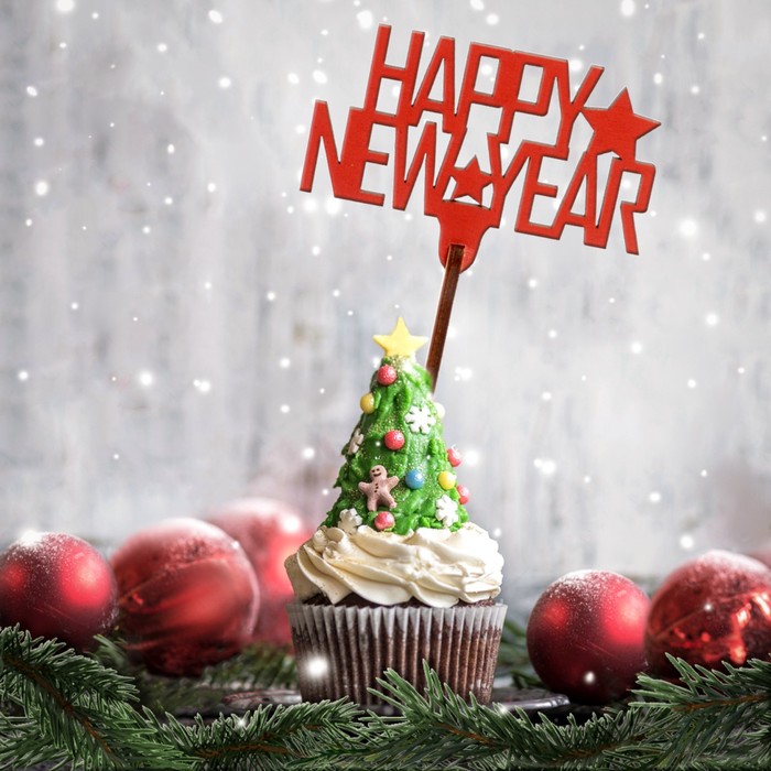 Топпер «Happy New Year звезды», красный, 6×9см