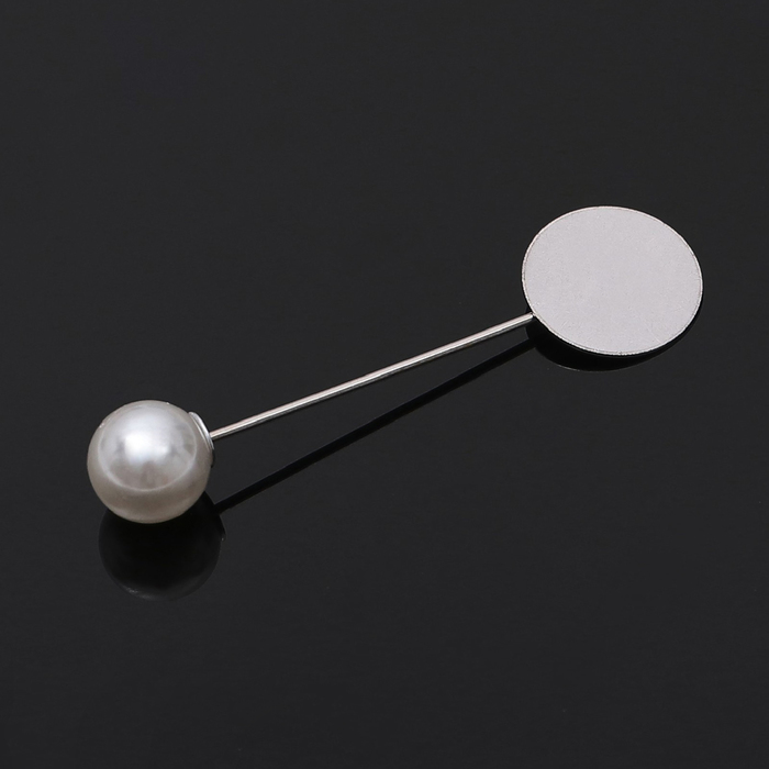 Основа для булавки с бусиной d=1 см (набор 5шт), L=5 см, площадка 1,5см, цвет серебро