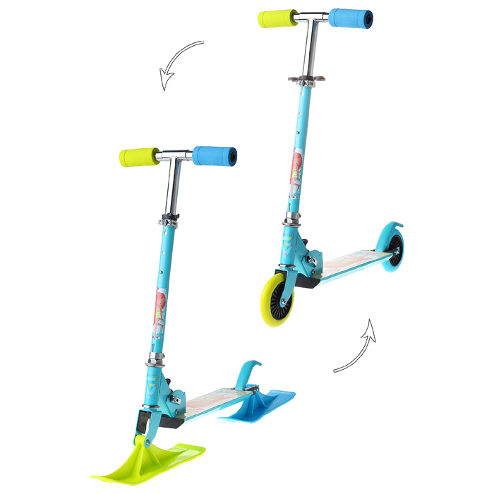 Самокат-снегокат 2 в 1 "Красотка", цвет голубой