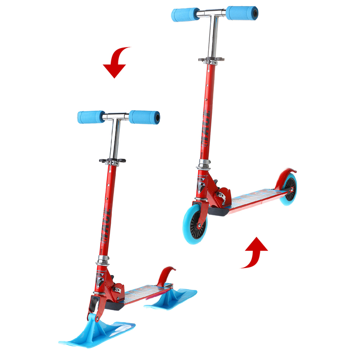 Самокат-снегокат 2 в 1 "RACE", цвет красный