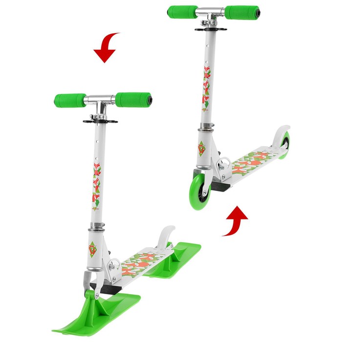 Самокат-снегокат зимний 2 в 1 "Лисы", цвет белый