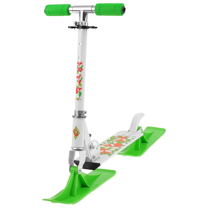 Самокат-снегокат зимний 2 в 1 "Лисы", цвет белый