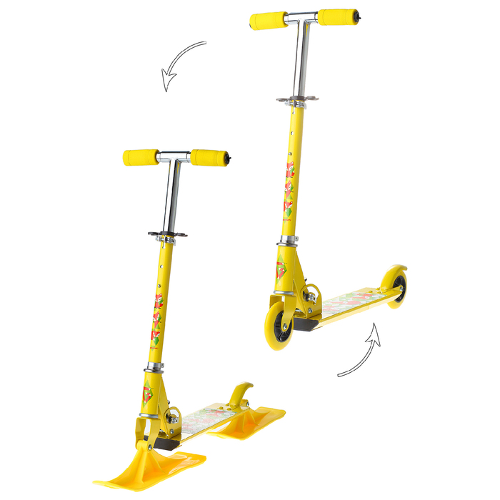 Самокат-снегокат зимний 2 в 1 "Лисы", цвет желтый