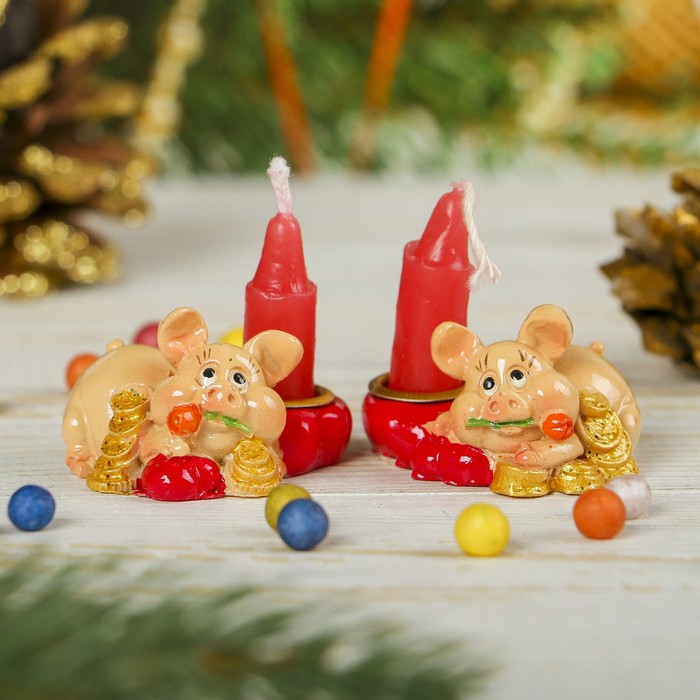 Сувенир полистоун "Хрюша со свечкой" МИКС 2,7х4,7х3,5 см